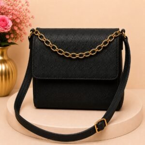 Home 17 Elegant Black Quilted Sling Bag with Gold Chain
