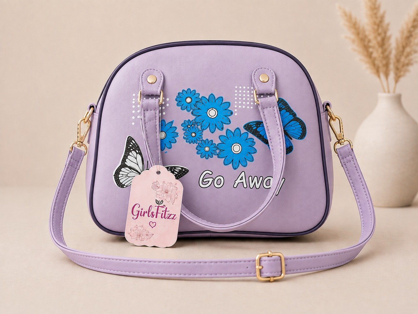 Lavender Floral Butterfly Printed Shoulder & Sling Bag 1 Lavender Floral Butterfly Printed Shoulder & Sling Bag